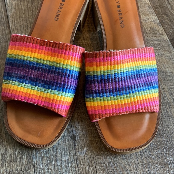 Lucky Brand Frijajana Stripe Slide Sandals Rainbow - Picture 2 of 9